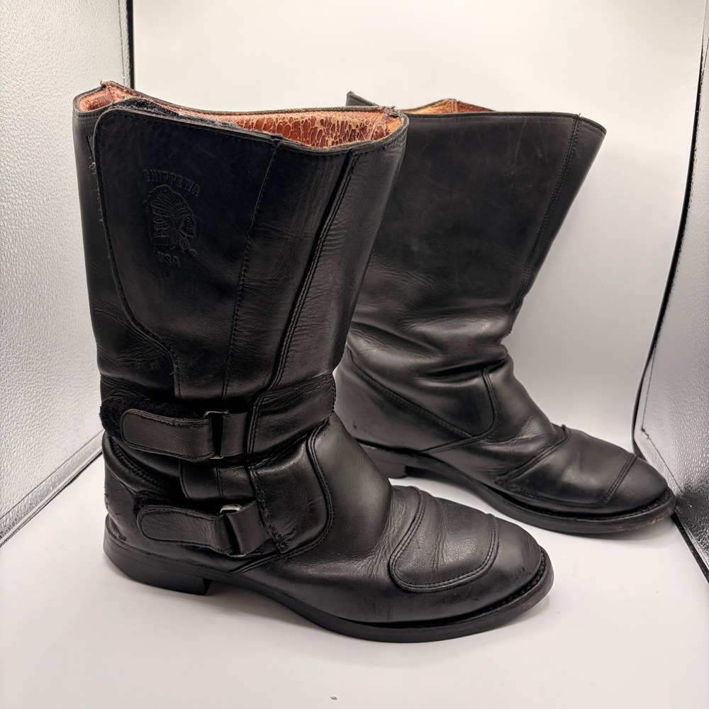 Chippewa Boots Black Leather 10 Men Biker Vibram USA Grunge Biker Tactical